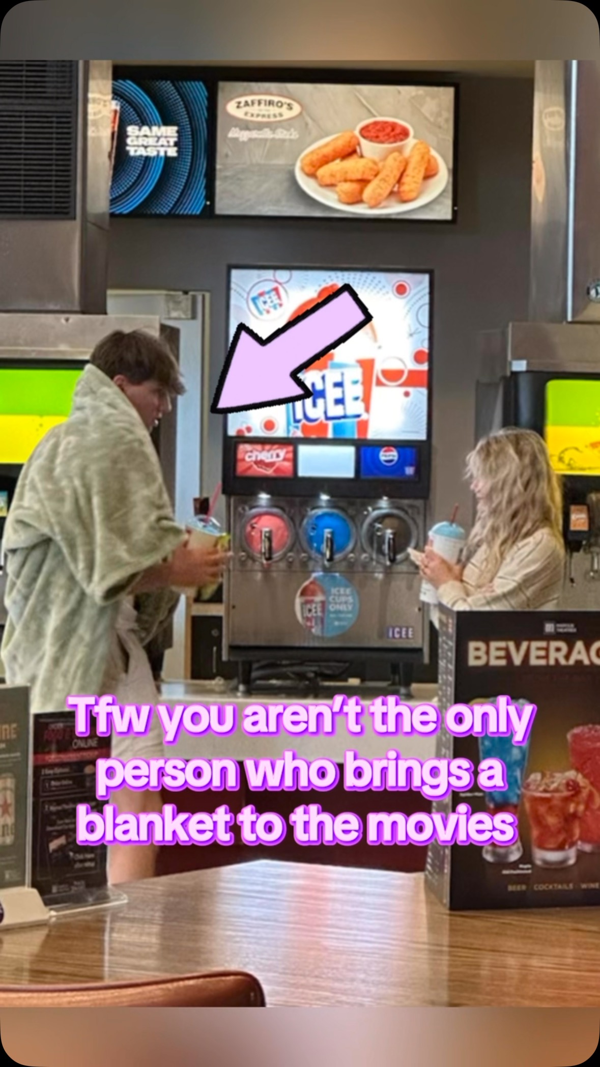 Rolling up to the movies with my snuggie and my pillow, but I’m not the only one.. and no, I won’t be sharing, bring your own. #relatable #validation #comfort #movies 
Bringing your own comfort items to the movies, yes or no? 🙋🏼‍♀️